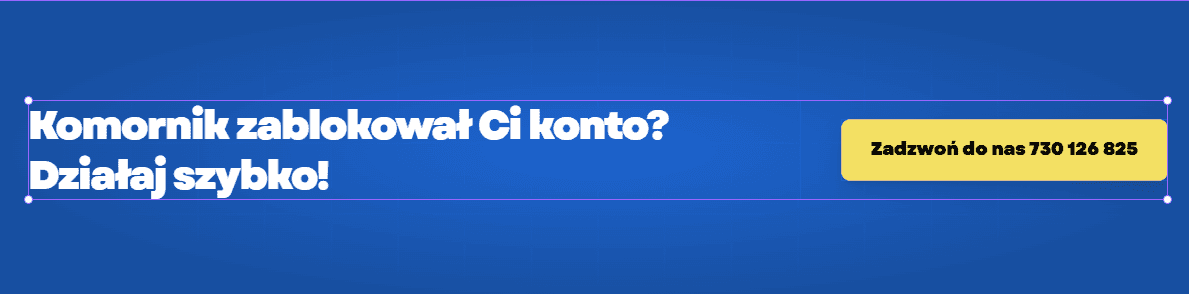 Baner reklamowy z wezwaniem do działania dla usług prawnych. Prosty projekt graficzny z numerem telefonu oraz hasłem zachęcającym do szybkiego kontaktu.