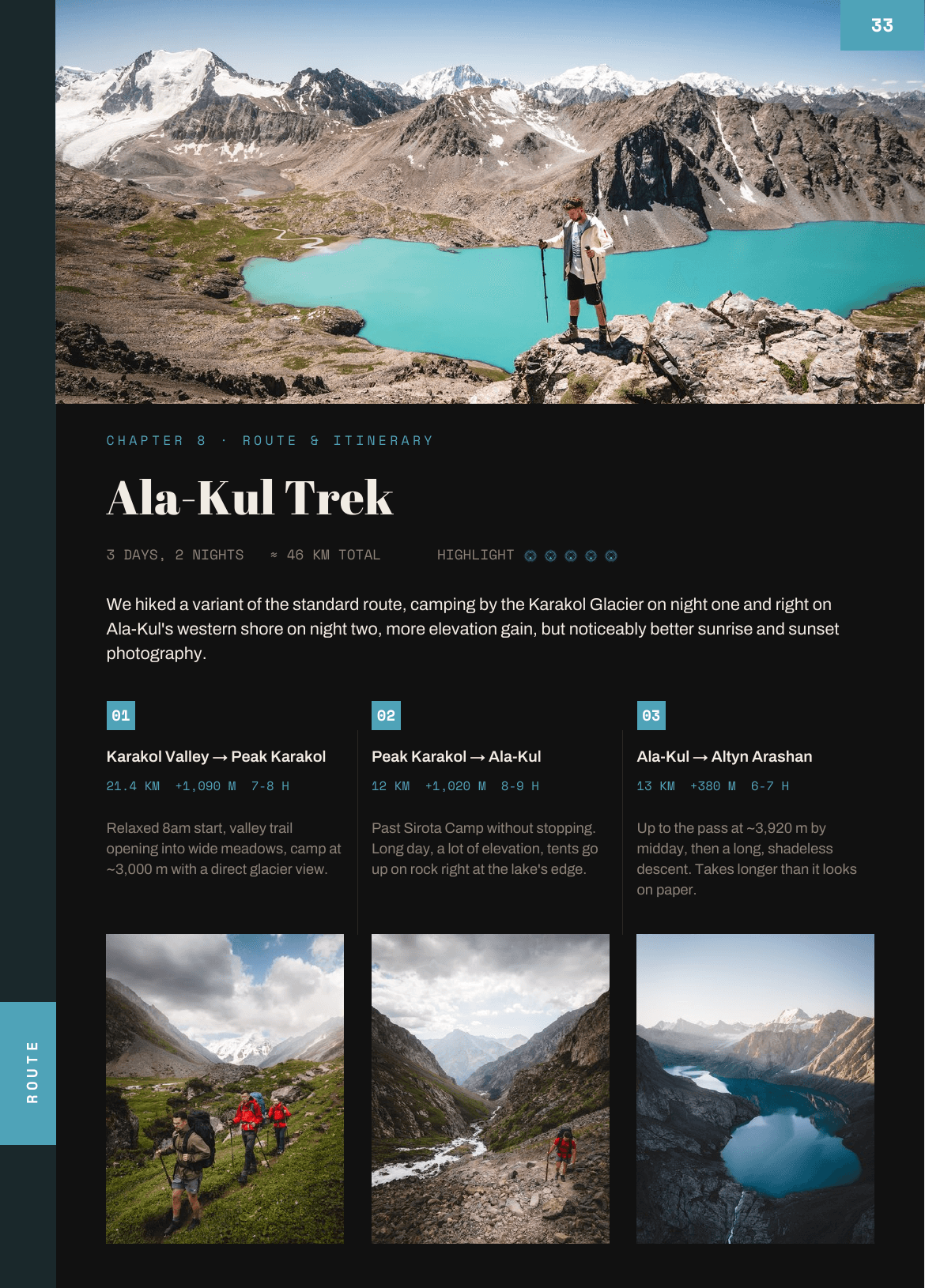 Ala-Kul Trek overview page from the Kyrgyzstan Field Guide