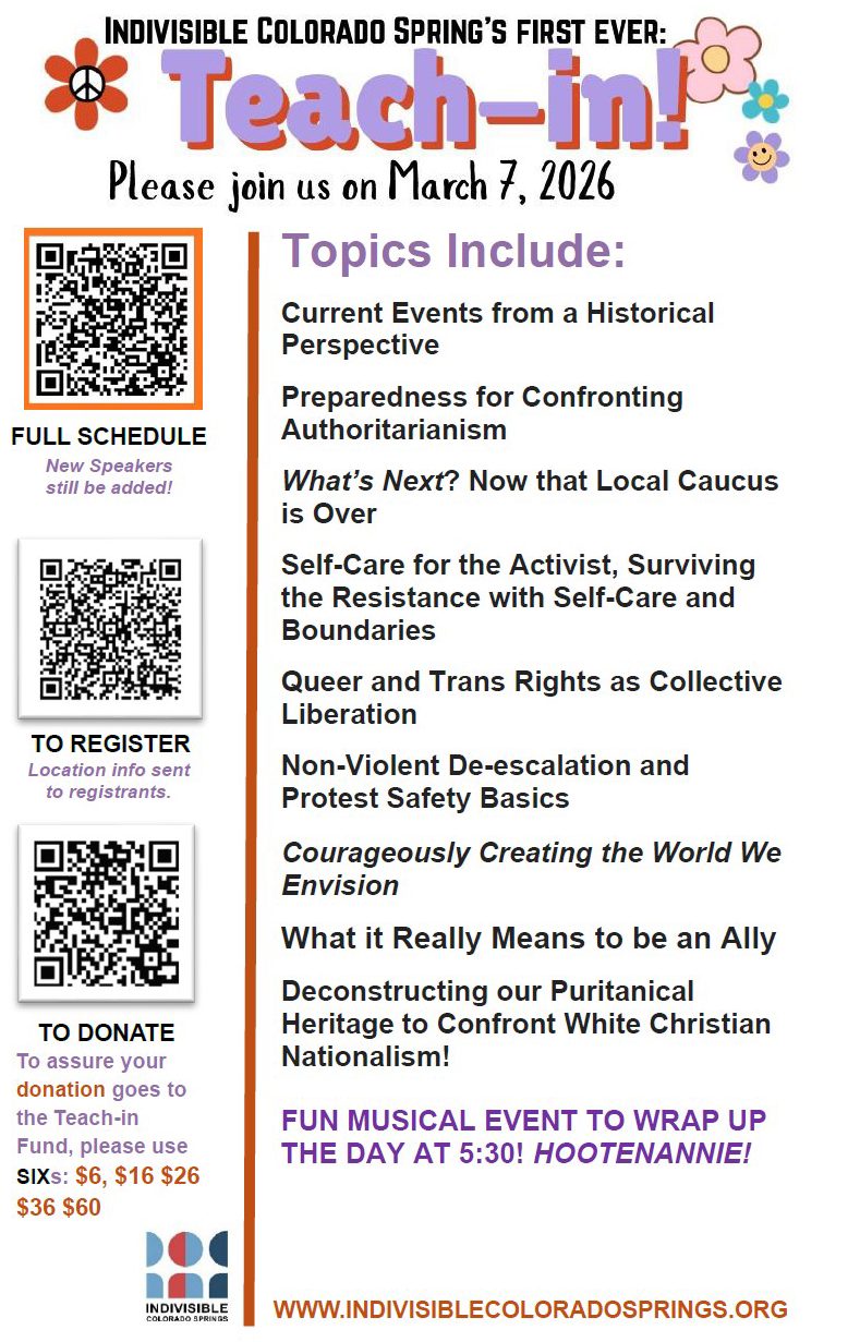 Credit: Trish Kantor. A protester with a backpack and American flag stands in front of a crowd.