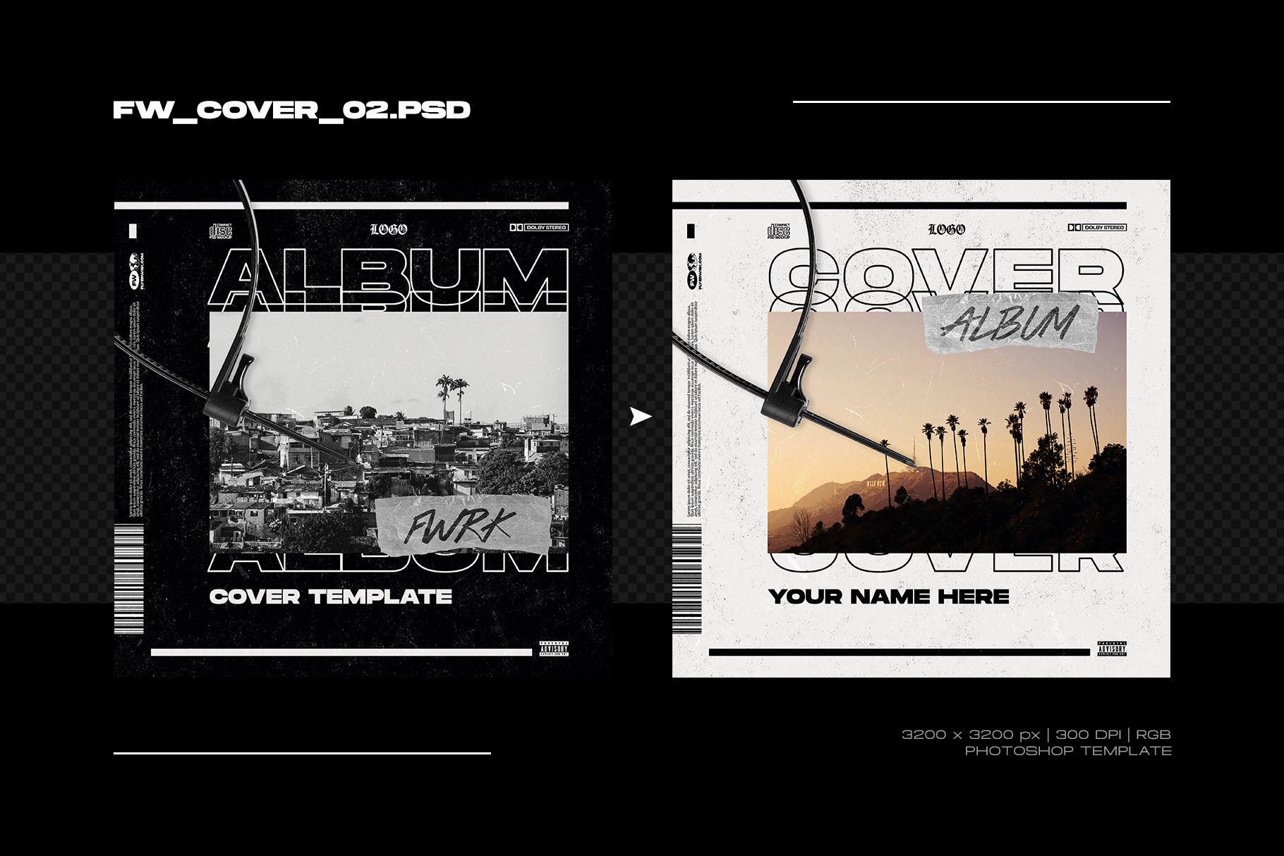 Black and white cover design templates volume one featuring landscape photography and distressed tape textures