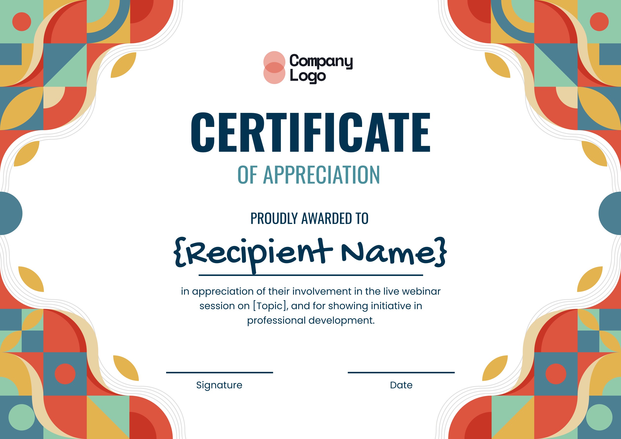 Wauld - Vibrant and multi-colored landscape appreciation certificate template