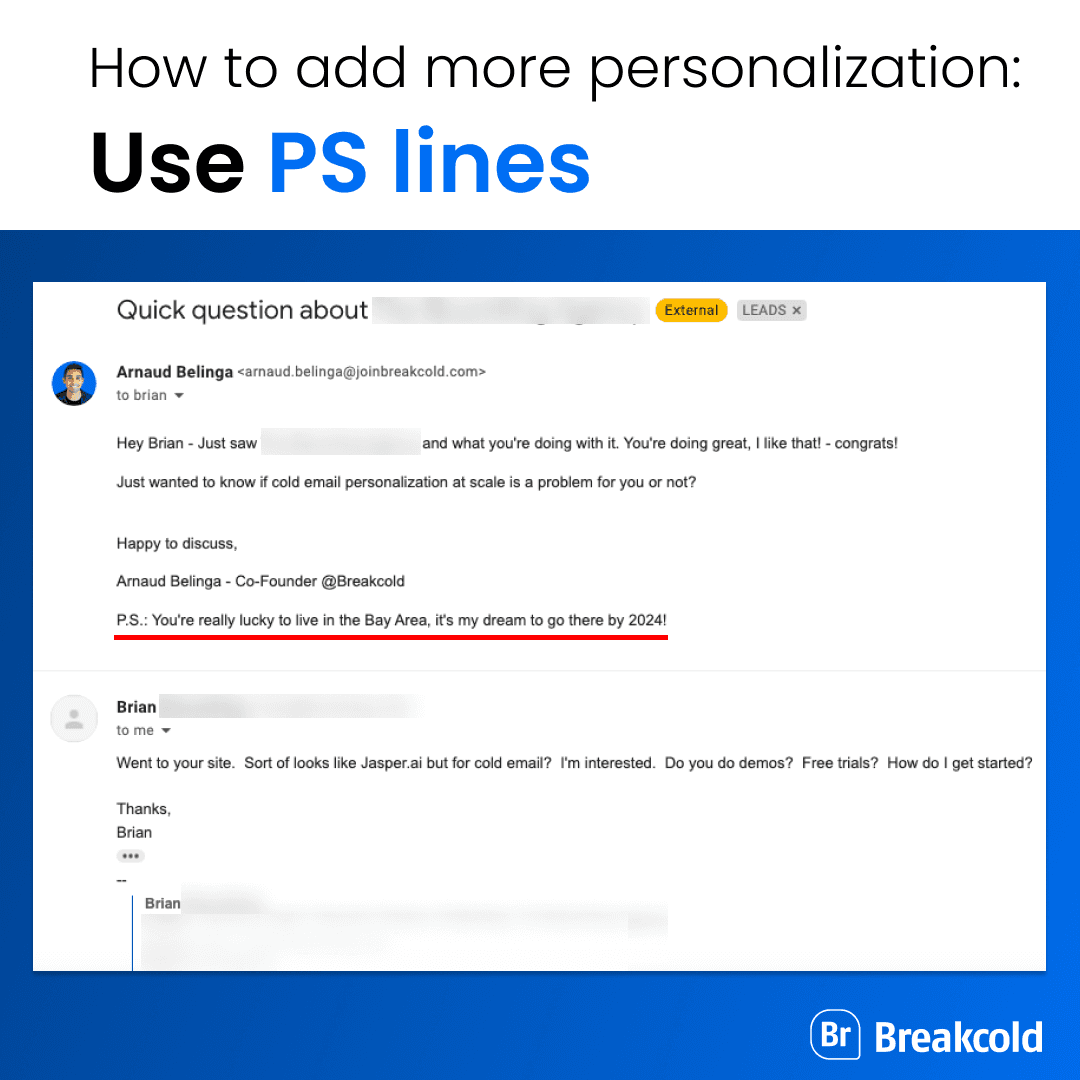 Cold Email Personalization PS Lines | Breakcold