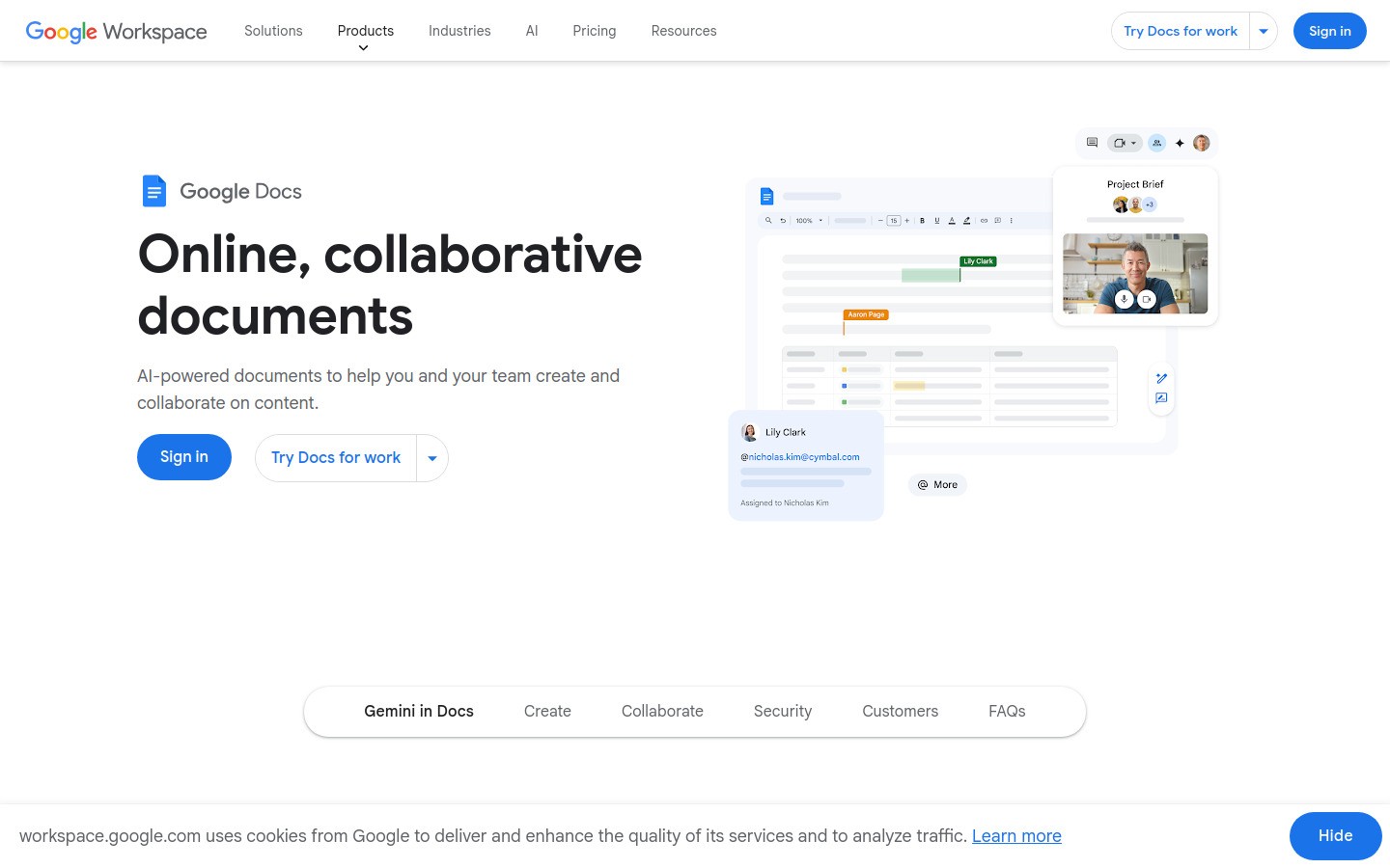Google Docs product page screenshot
