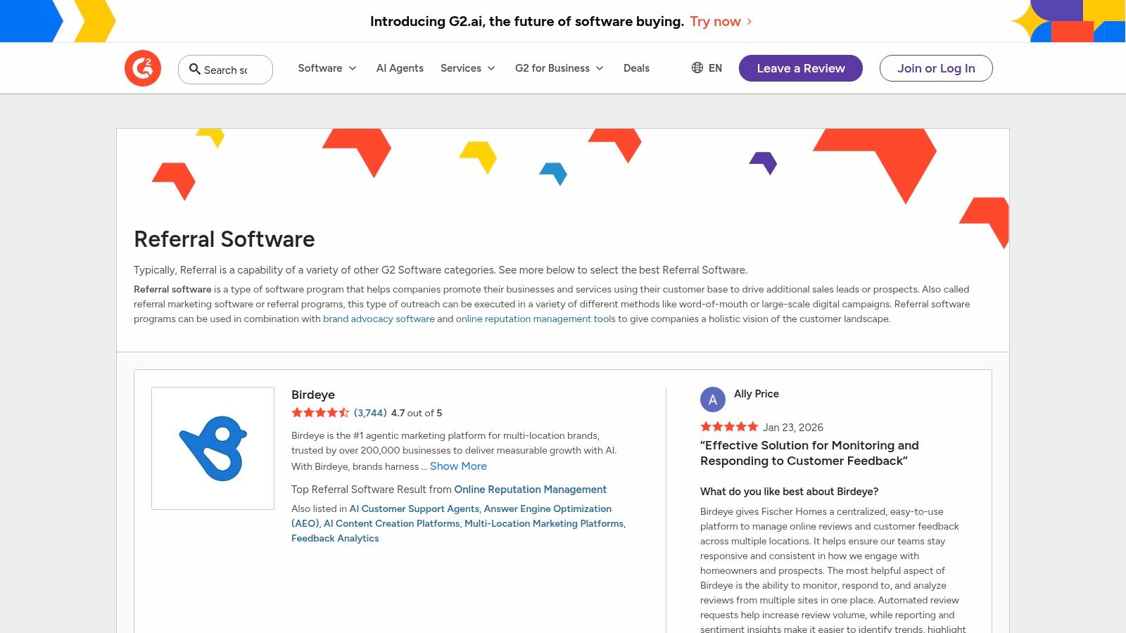 G2 – Referral software category (comparisons with screenshots and reviews)