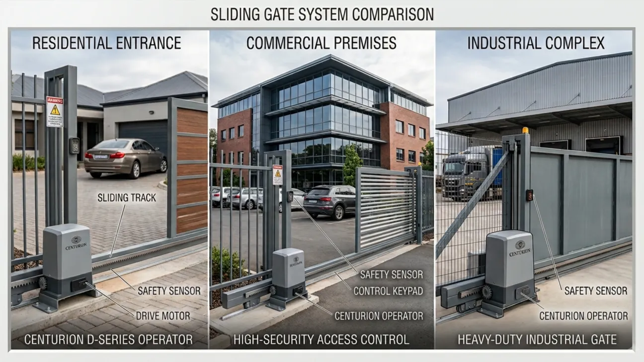 Residential commercial and industrial sliding gate opener applications