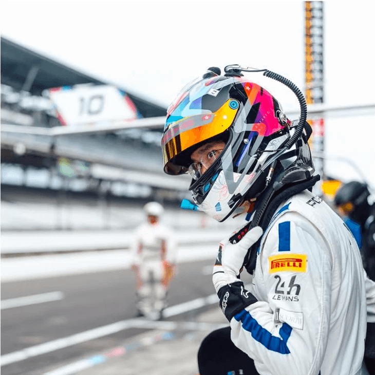 Antares Au in his Porsche Manthey Racing white suit