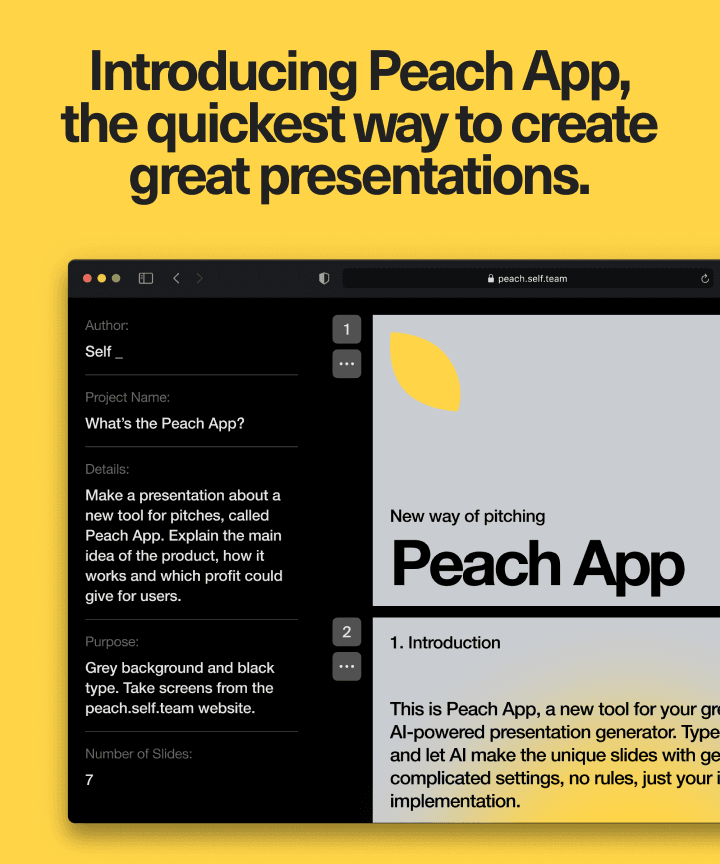 Peach app is a service that allows users to create powerful presentations using AI