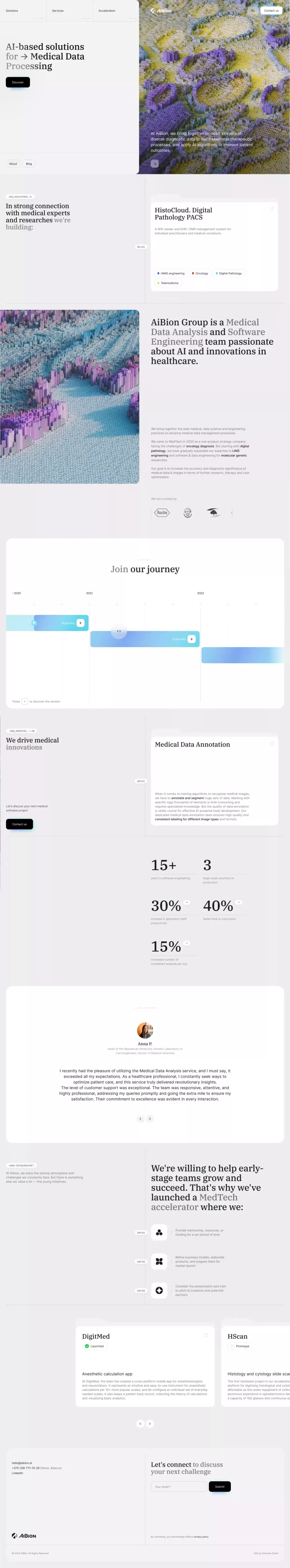 AiBion landing page screenshot showcasing Medical and Tech design