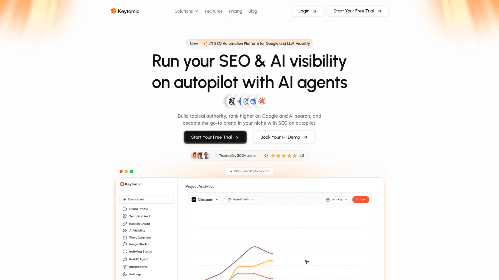 Keytomic homepage SEO automation platform