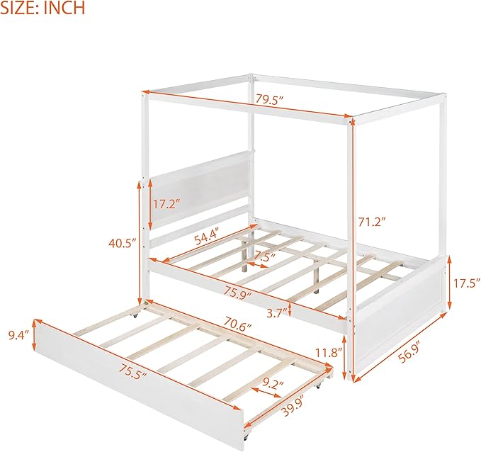 Designed with versatility in mind, the canopy bed with trundle adapts to your needs effortlessly.