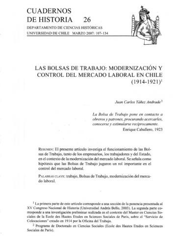 Las Bolsas de Trabajo: modernización y control del mercado laboral en Chile (1914-1921).