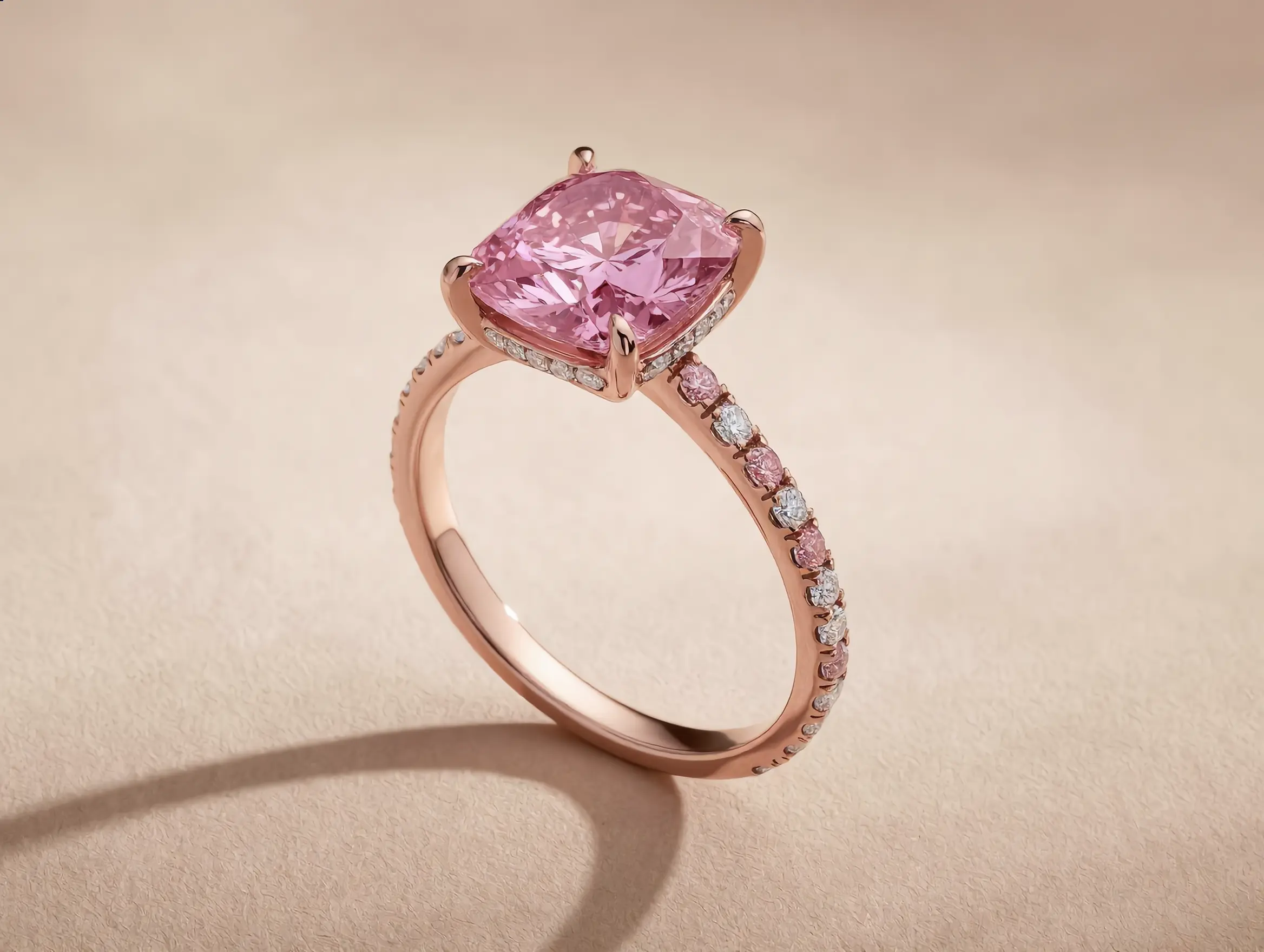 Side-view of a beautiful Pink Diamond Ring by Lab Grown Dreams.