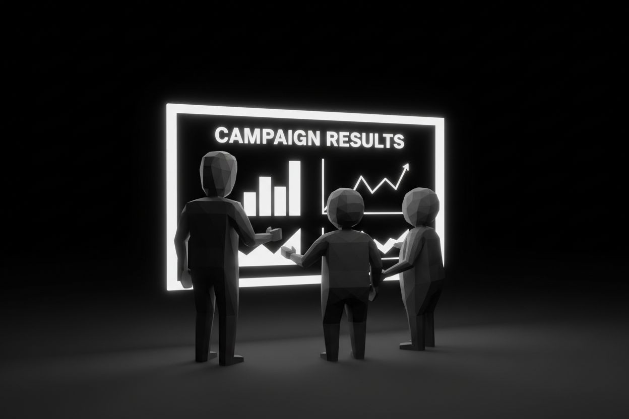 Team reviewing marketing campaign results