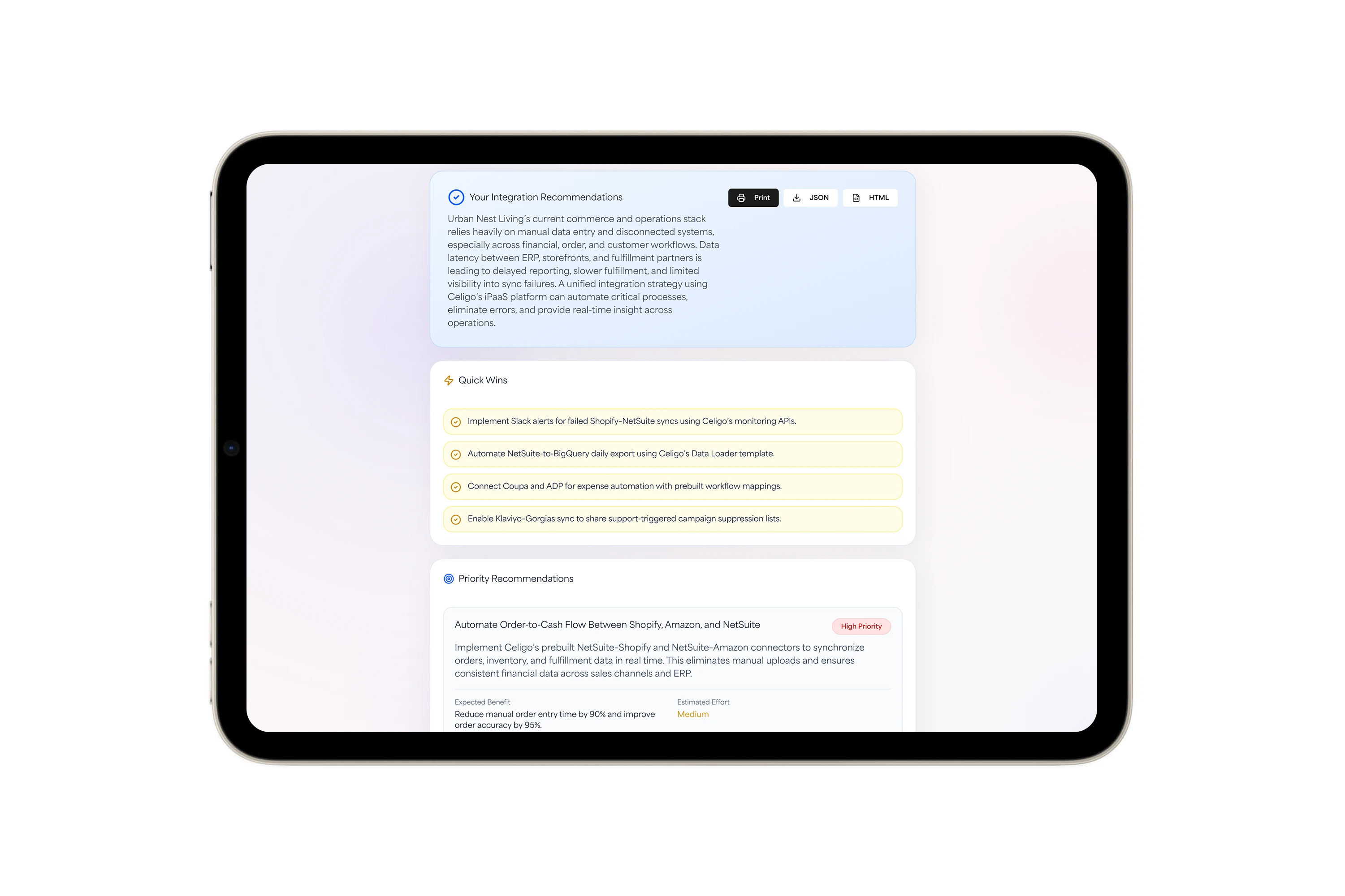 Assessment tool showing results after analysis