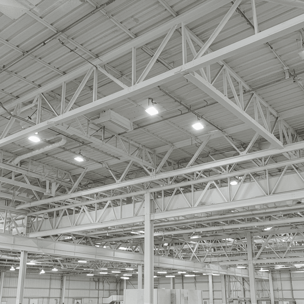 Industrial Roof, Ceiling and Supports painted white