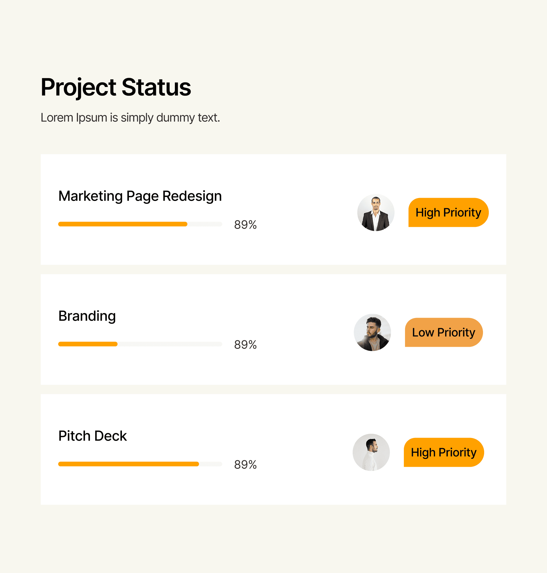 Project management UI showing task tracking, progress updates, and workflow automation