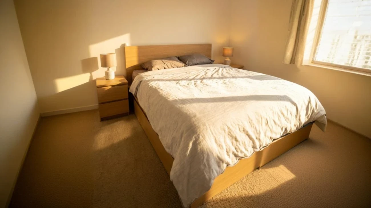 Peaceful bedroom retreat in custom Vancouver home featuring wood platform bed, nightstands, neutral tones, and abundant natural light from large windows