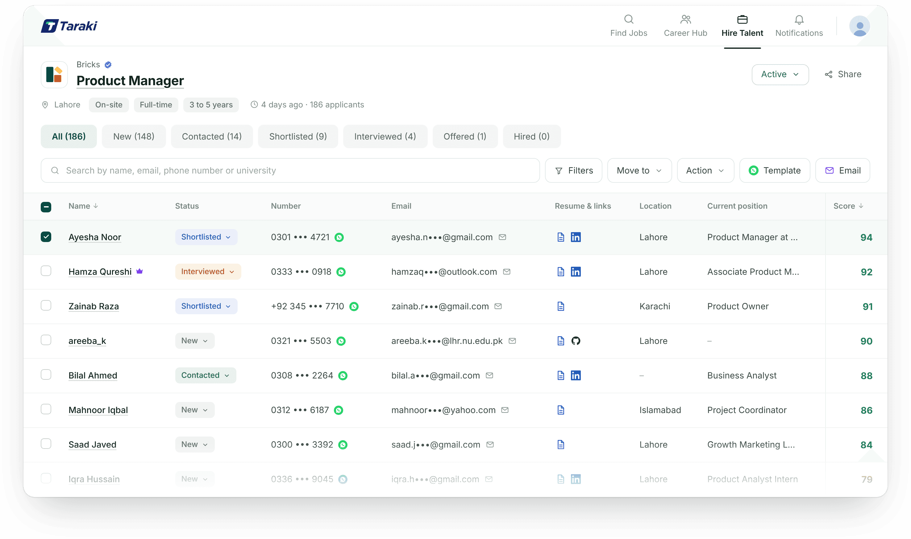Taraki hiring dashboard