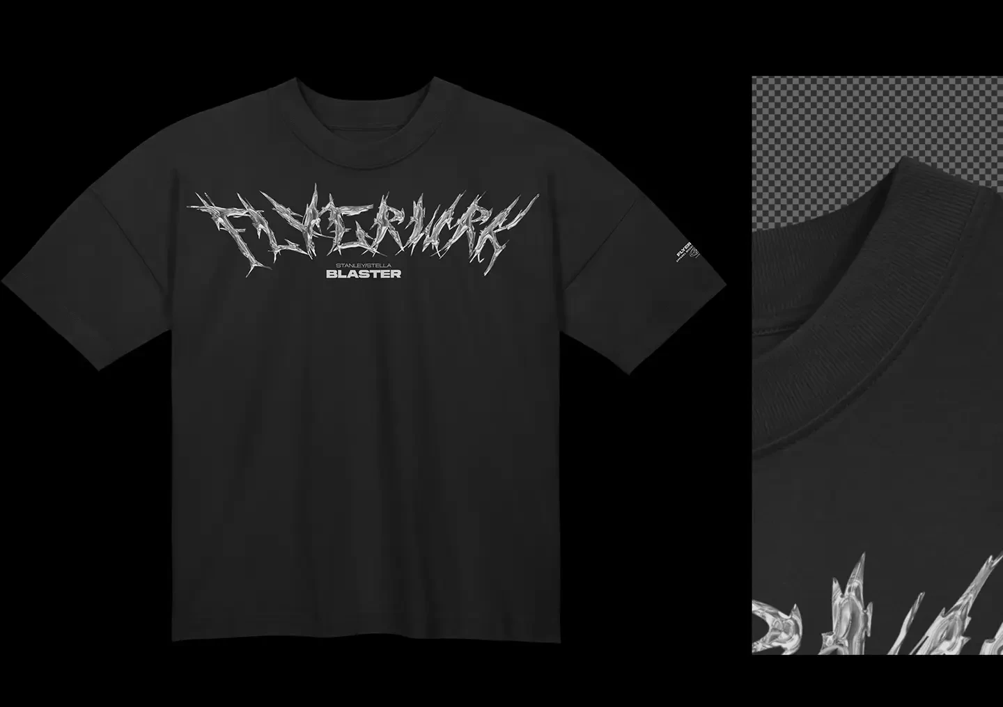 Stanley Stella Blaster T-Shirt Hanging mockup fabric detail close up high resolution