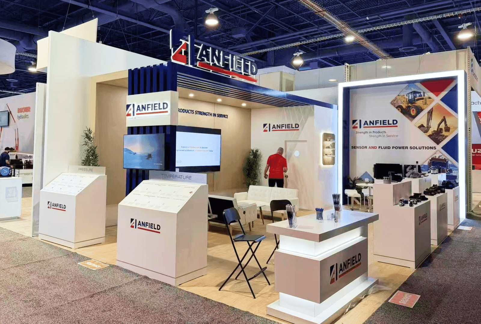 ANFIELD CONEXPO 2026 20x30 construction equipment display booth with aisle-facing product presentation at Las Vegas Convention Center