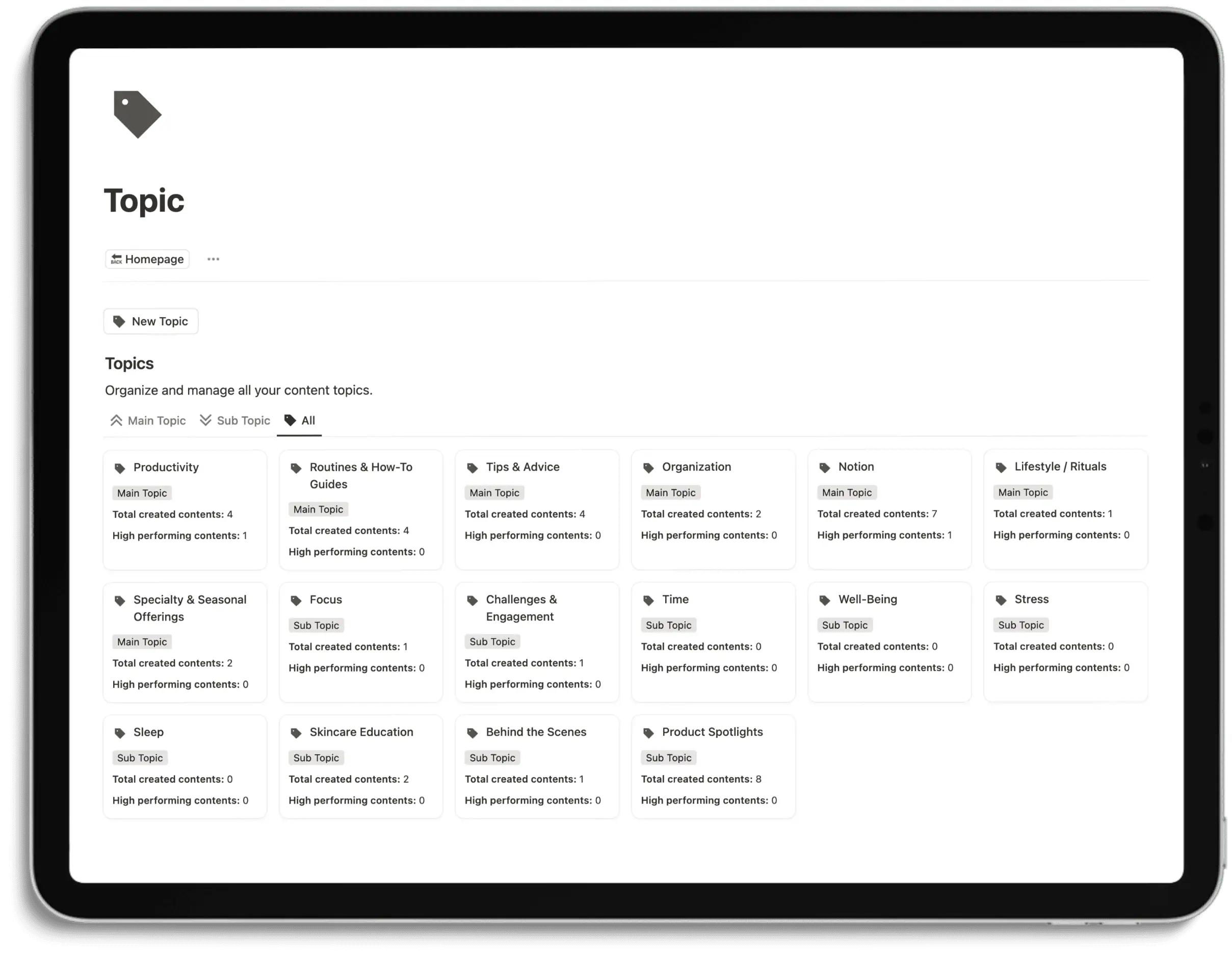 Notion Content System - Topic