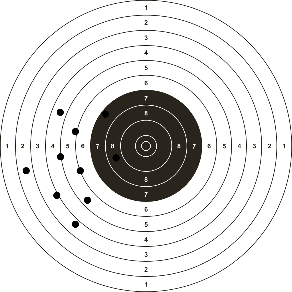 Image d'une cible pisotlet 10m avec impacts qu