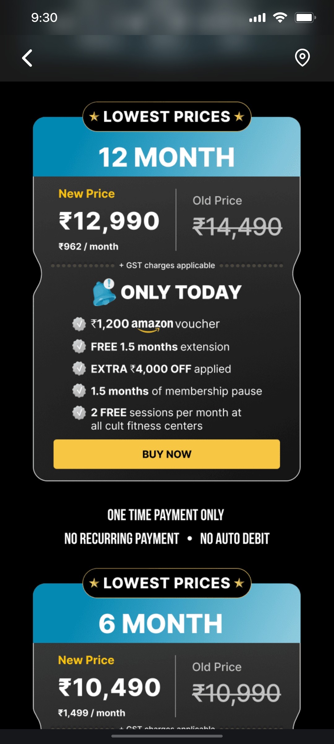 Cult.fit App  Buy Now Screen