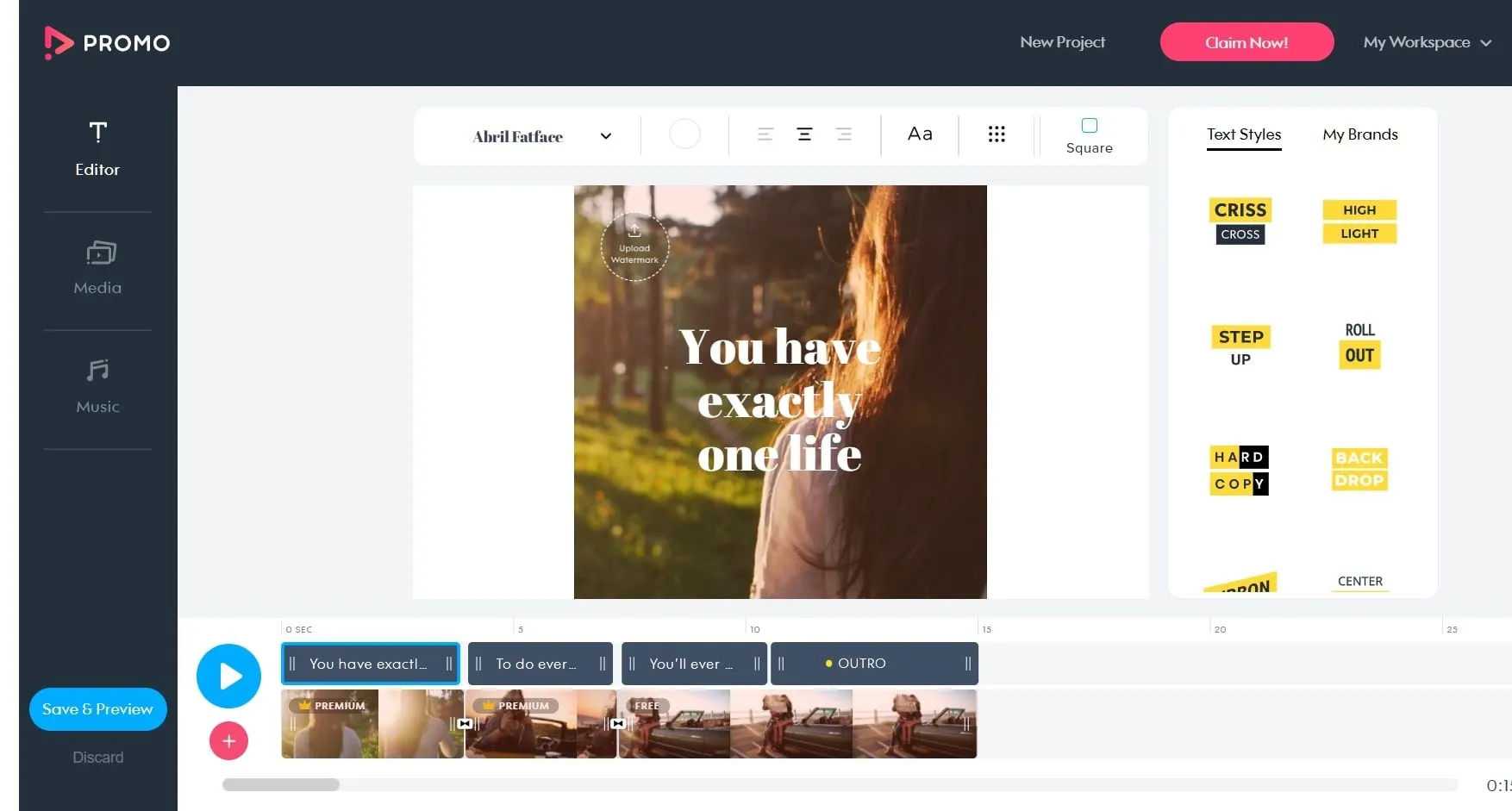 Screenshot of Promo's homepage, displaying its video creation platform with various customizable video templates, editing options, and tools for creating promotional videos, ads, and marketing content.