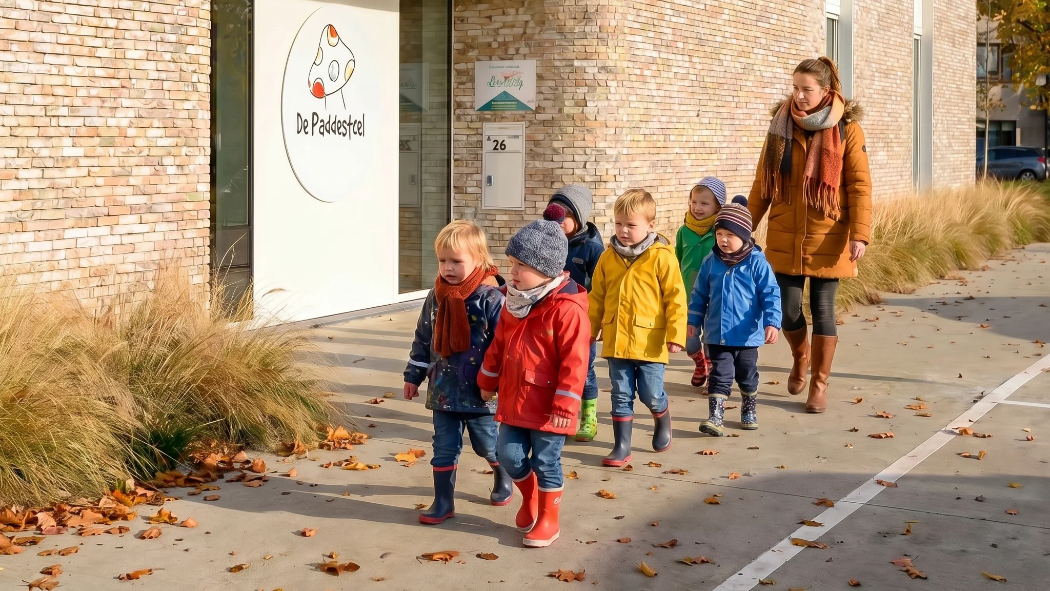 detailbeeld met de toegevoegde beplanting en kinderen