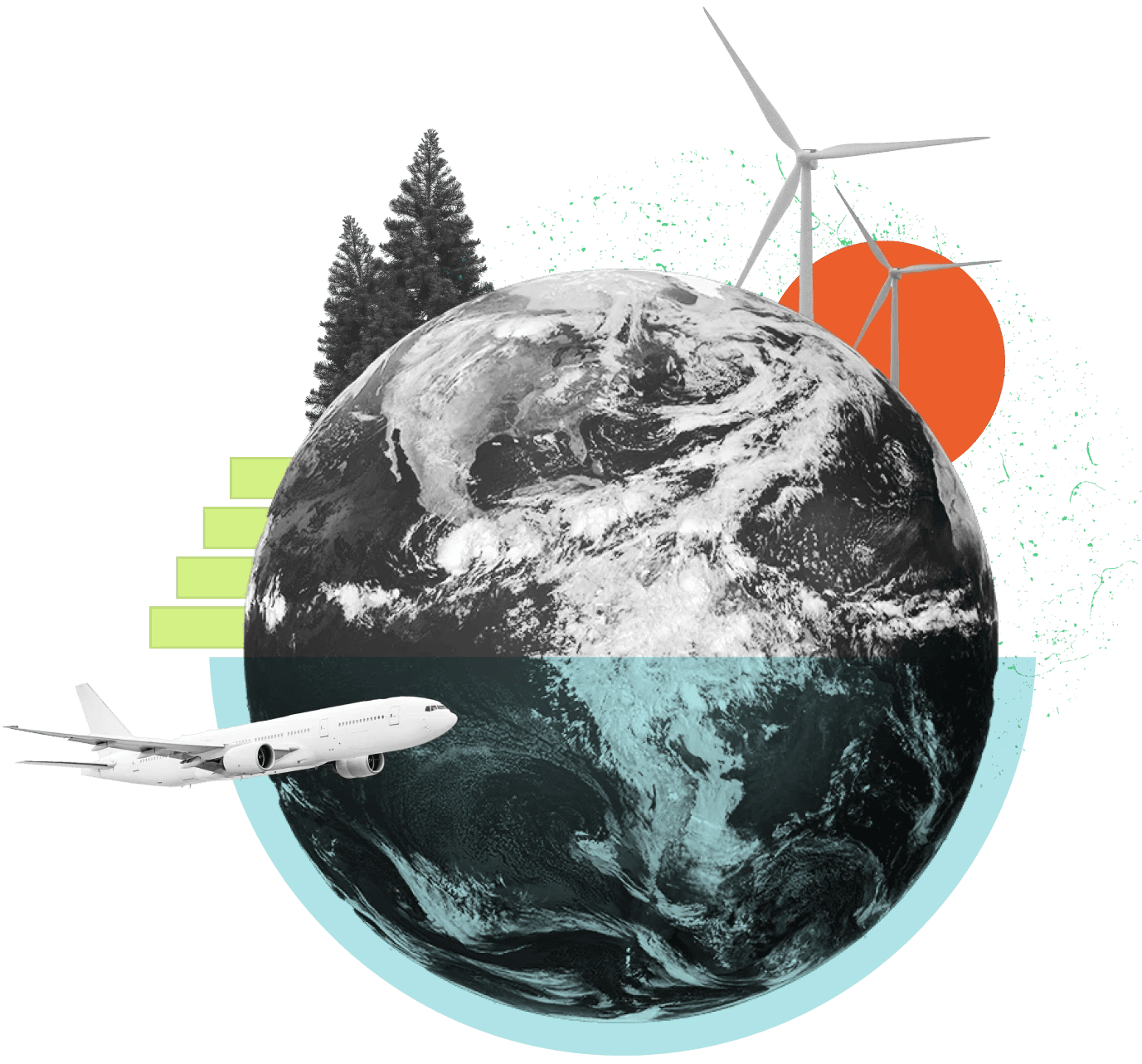 Collage illustration representing global carbon management 