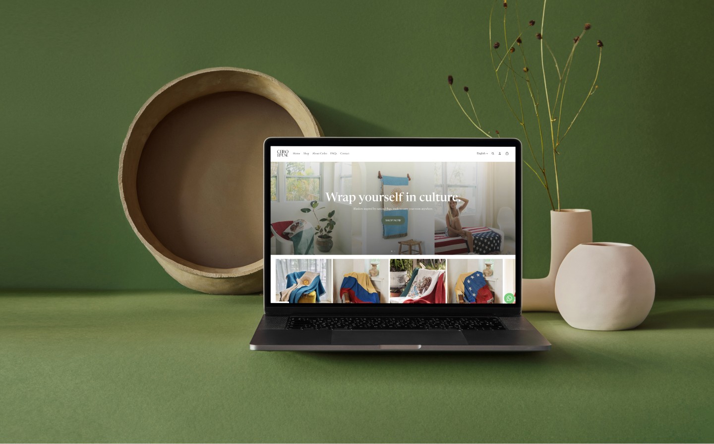 Mockup of the Ceibo House website displayed on a Macbook.