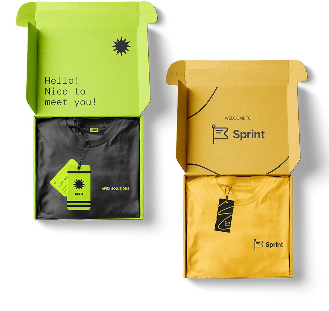Two packages: a green one on top and a yellow one below, both with minimalist designs and labels.