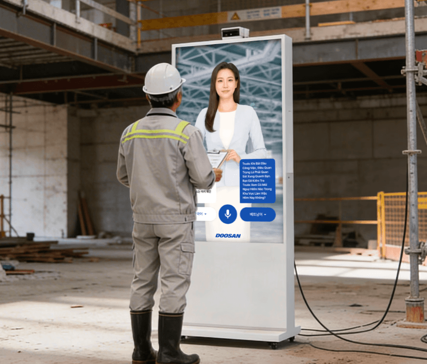 Woman in colorful striped sweater.