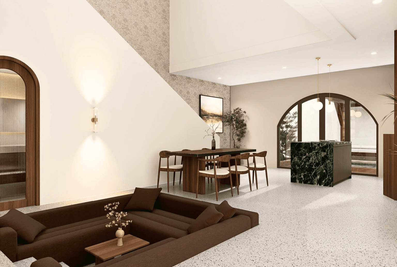 Sunken lounge and elegant dining space in Ungasan I villa, highlighting modern architectural design in Bali.