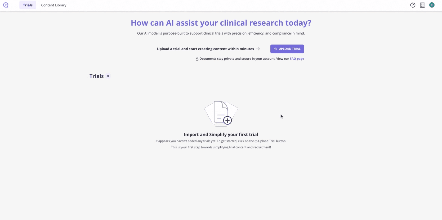 Empty State in Clinials Platform