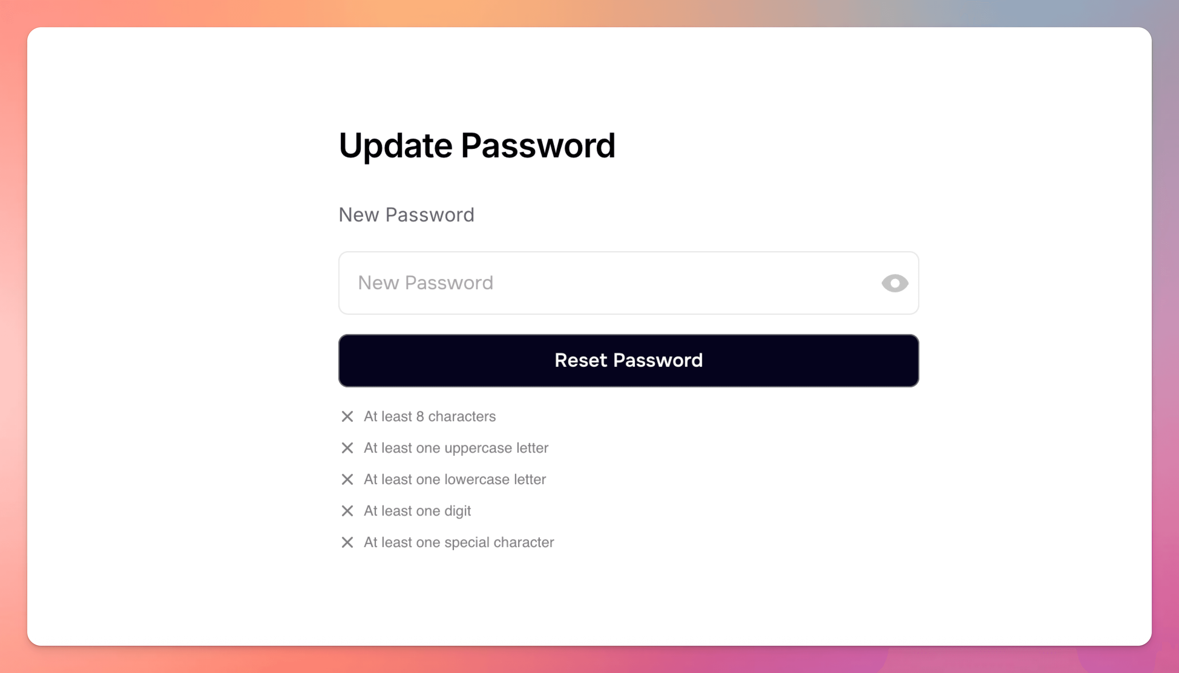 Update password form FramerAuth