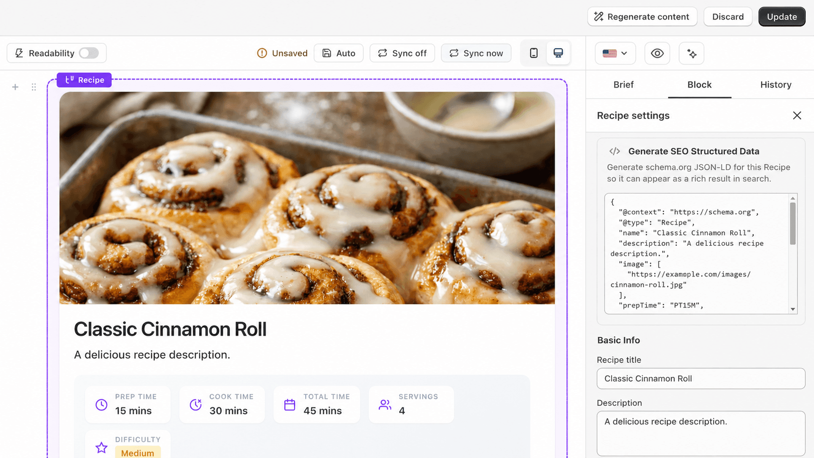 How to generate structured data for Recipe block in Shopify