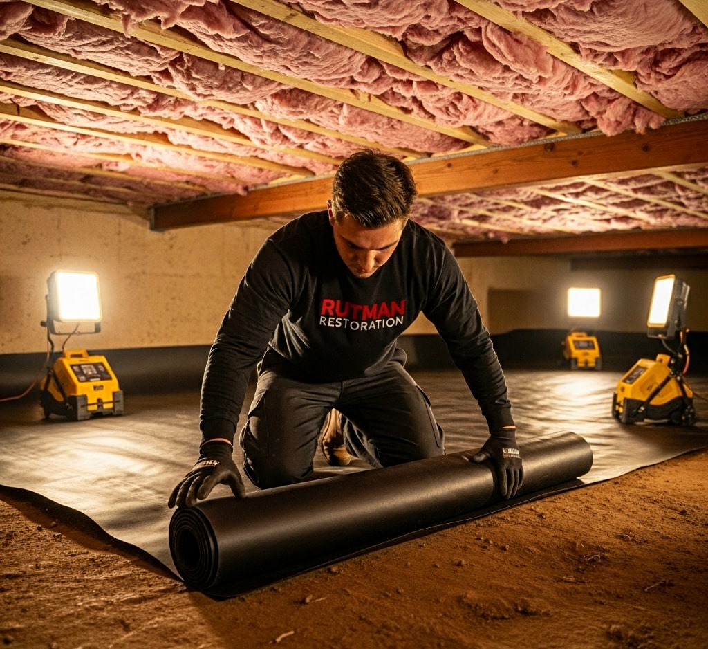 Vapor barrier installation to control ground moisture — Carlton