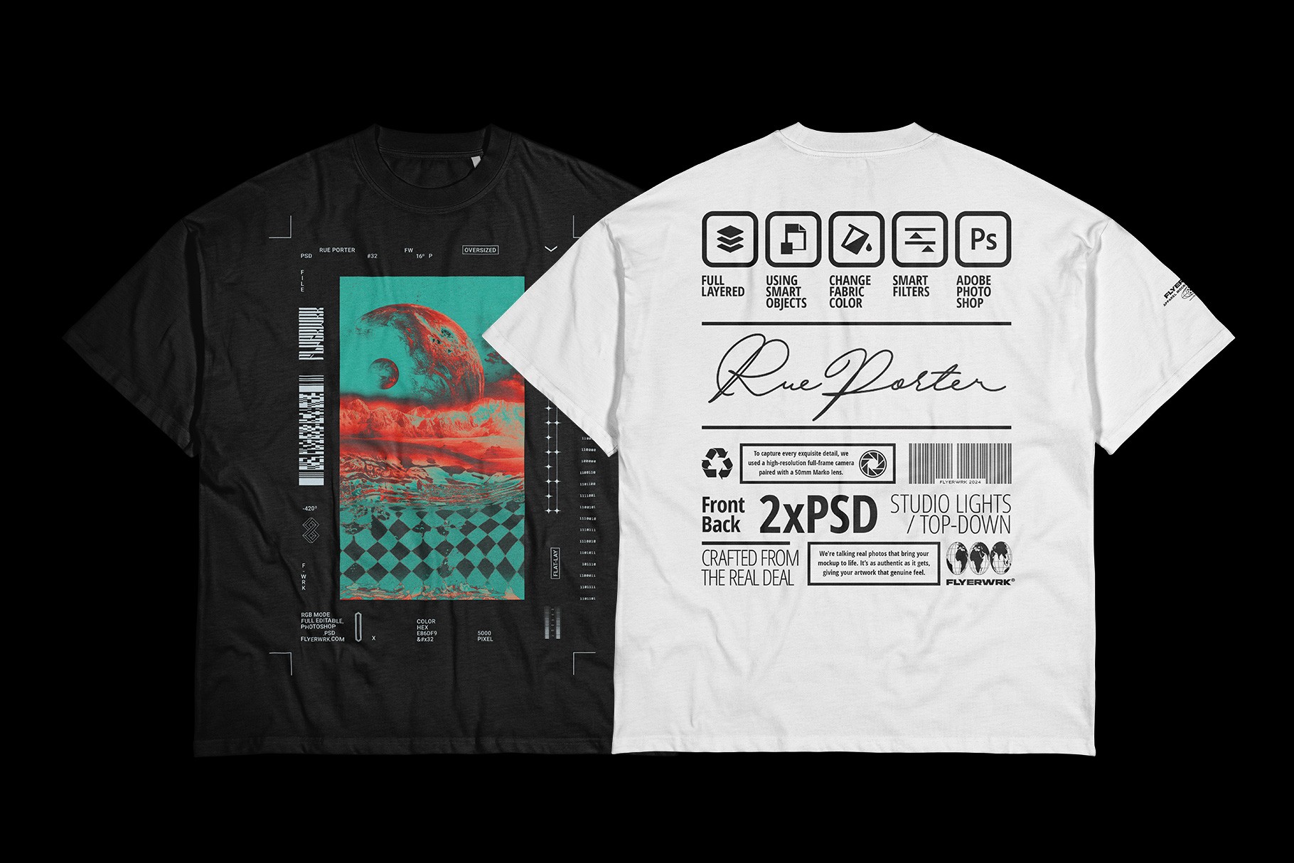 Rue Porter T-Shirt wrinkled mockup showing design presentation example