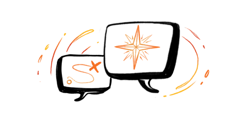 Zwei Sprechblasen, die sicht überlappen und so metaphoisch im Austausch sind