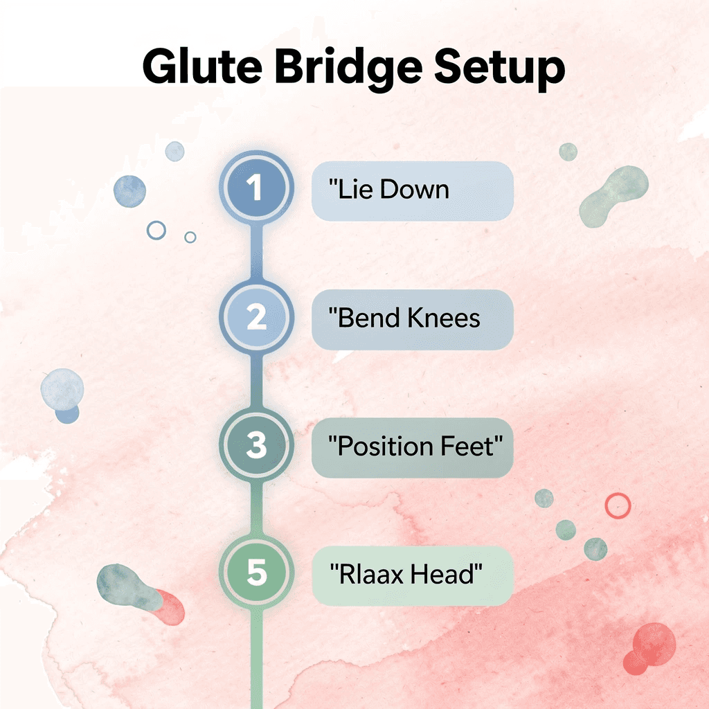 Step-by-step setup instructions for postpartum glute bridge exercise