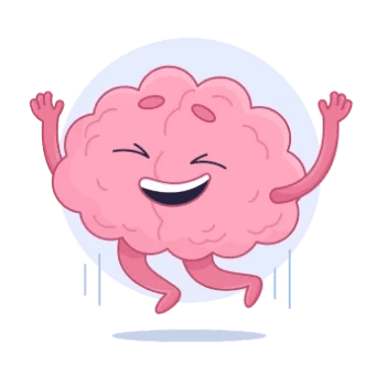 A cartoon brain jumping with both hands in the air