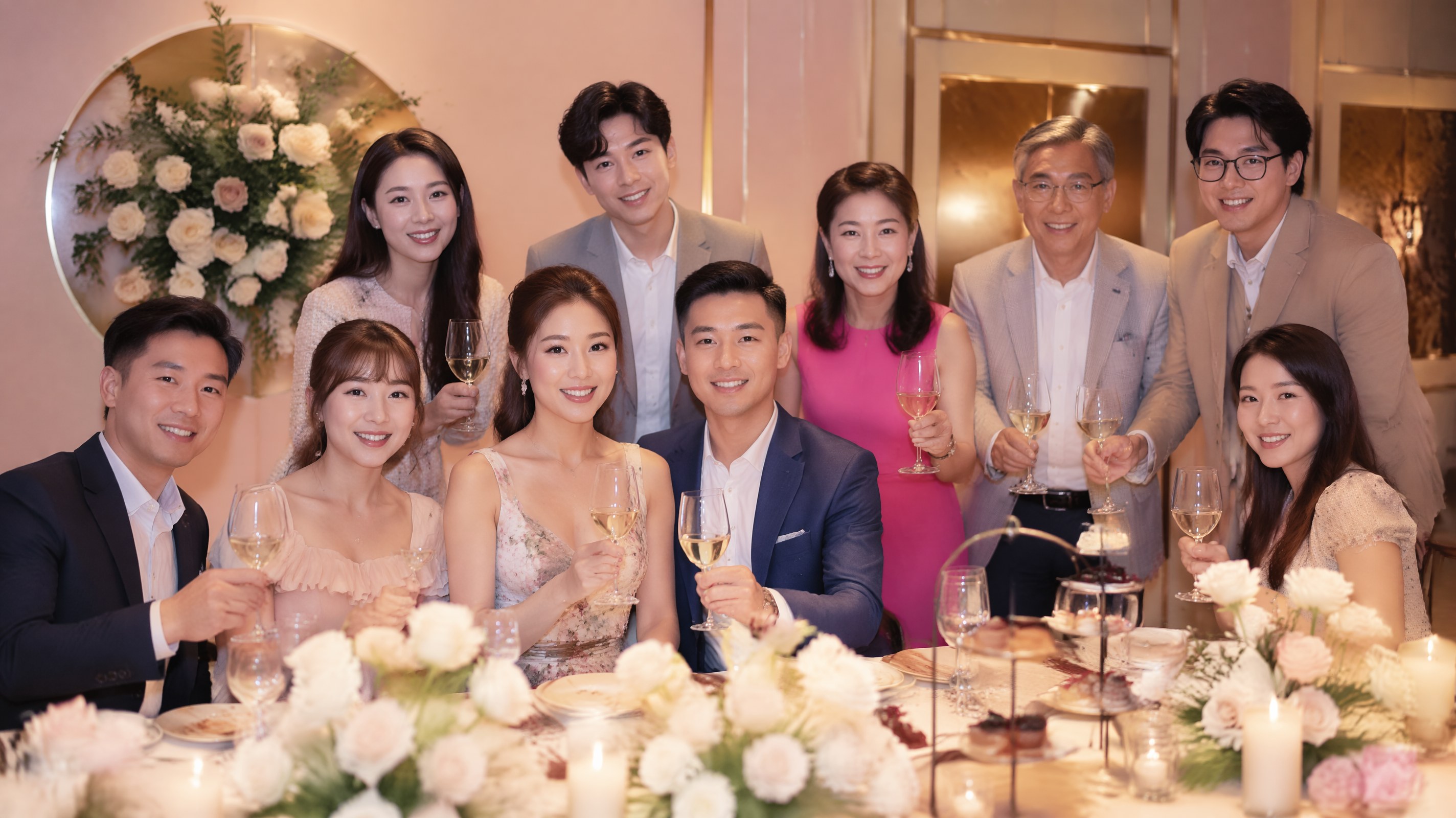 BW Event 360 專業策劃優雅私人聚餐派對,賓客於精緻花卉佈置下舉杯慶祝。