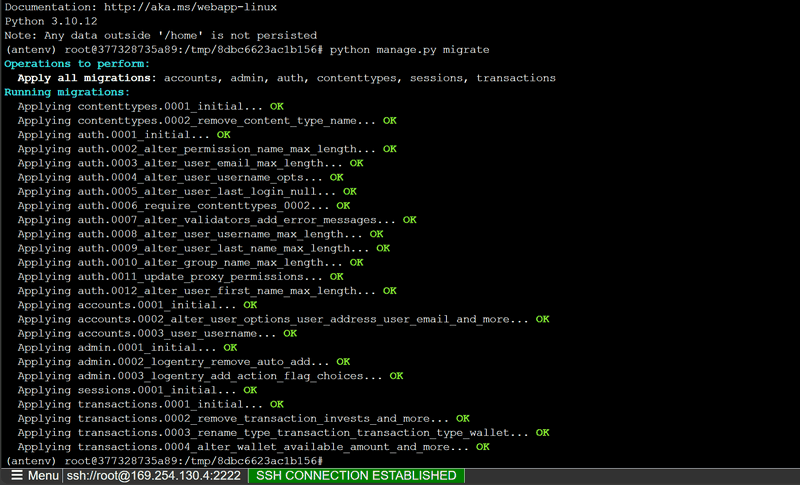 Migrating your tables in the Django app.