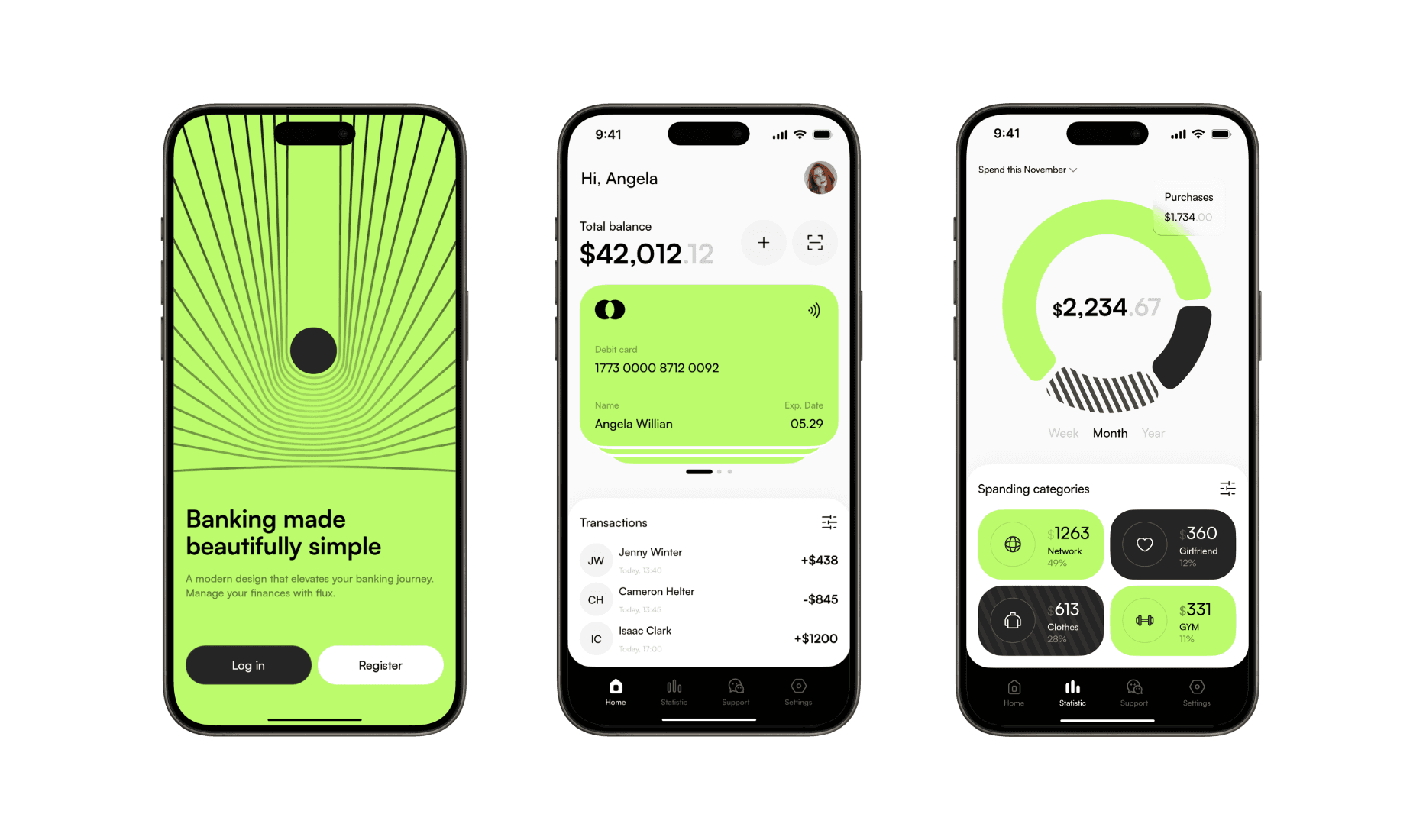 Guided onboarding, real-time balance overview, and clear spending breakdown across categories.