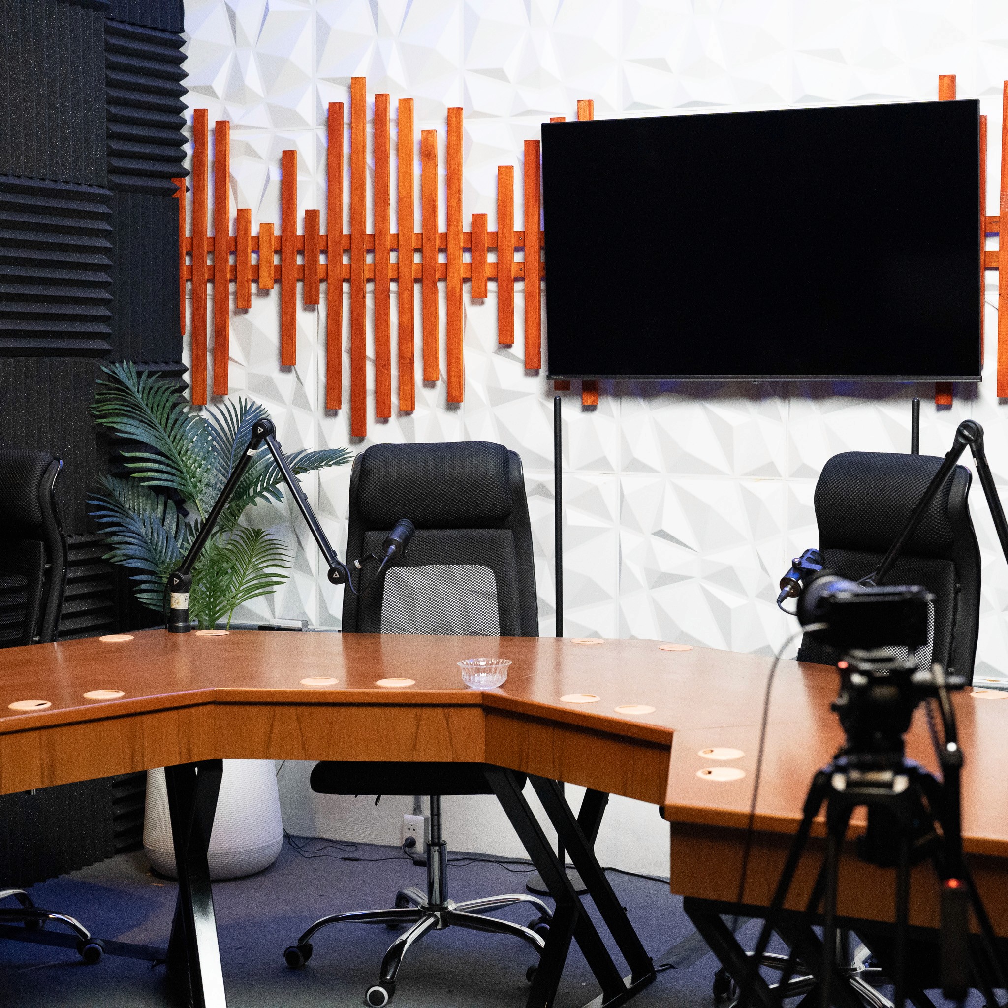 Creative podcast space at Legacy Muscle Universe Koh Samui, featuring soundproofing and lighting for professional content recording.