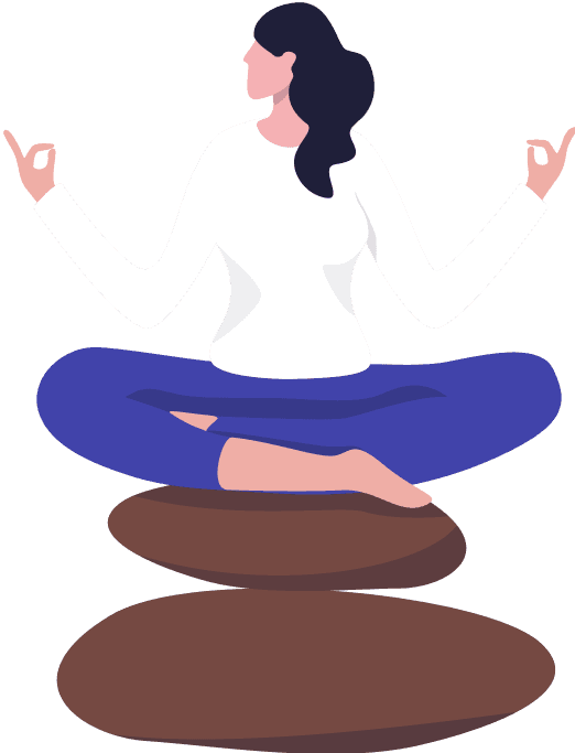 Girl sitting on two rocks in a mindfulness pose, practicing meditation and promoting mental well-being.