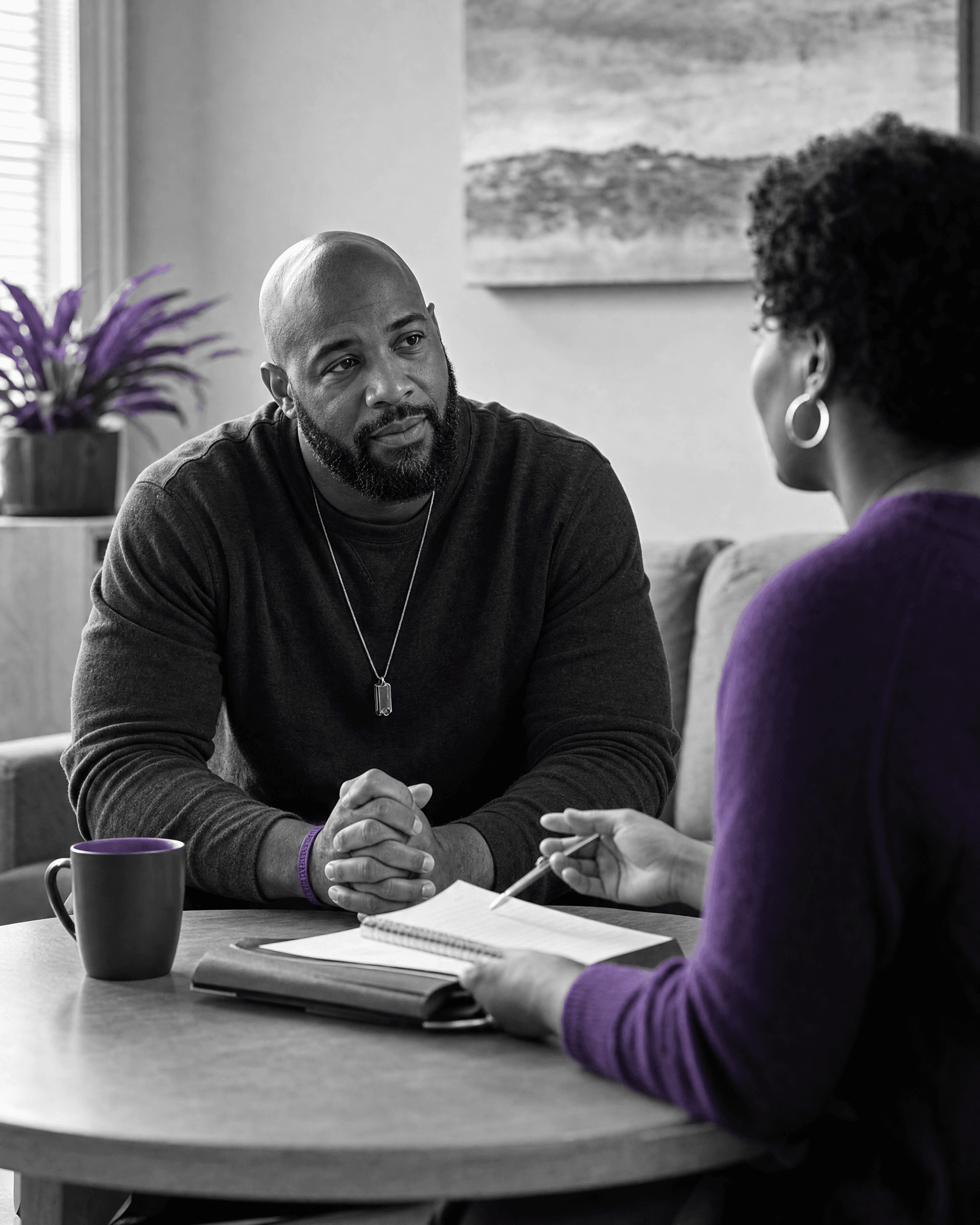 Participant receiving guidance on legal and family reentry barriers.