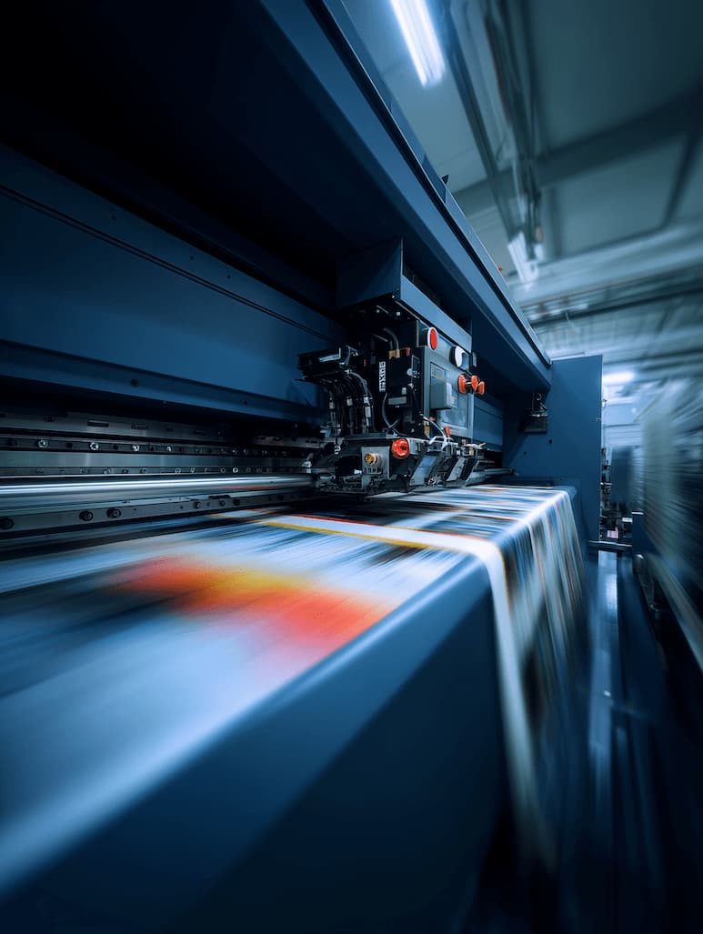 Two men discuss a project while standing at a laptop in an office.