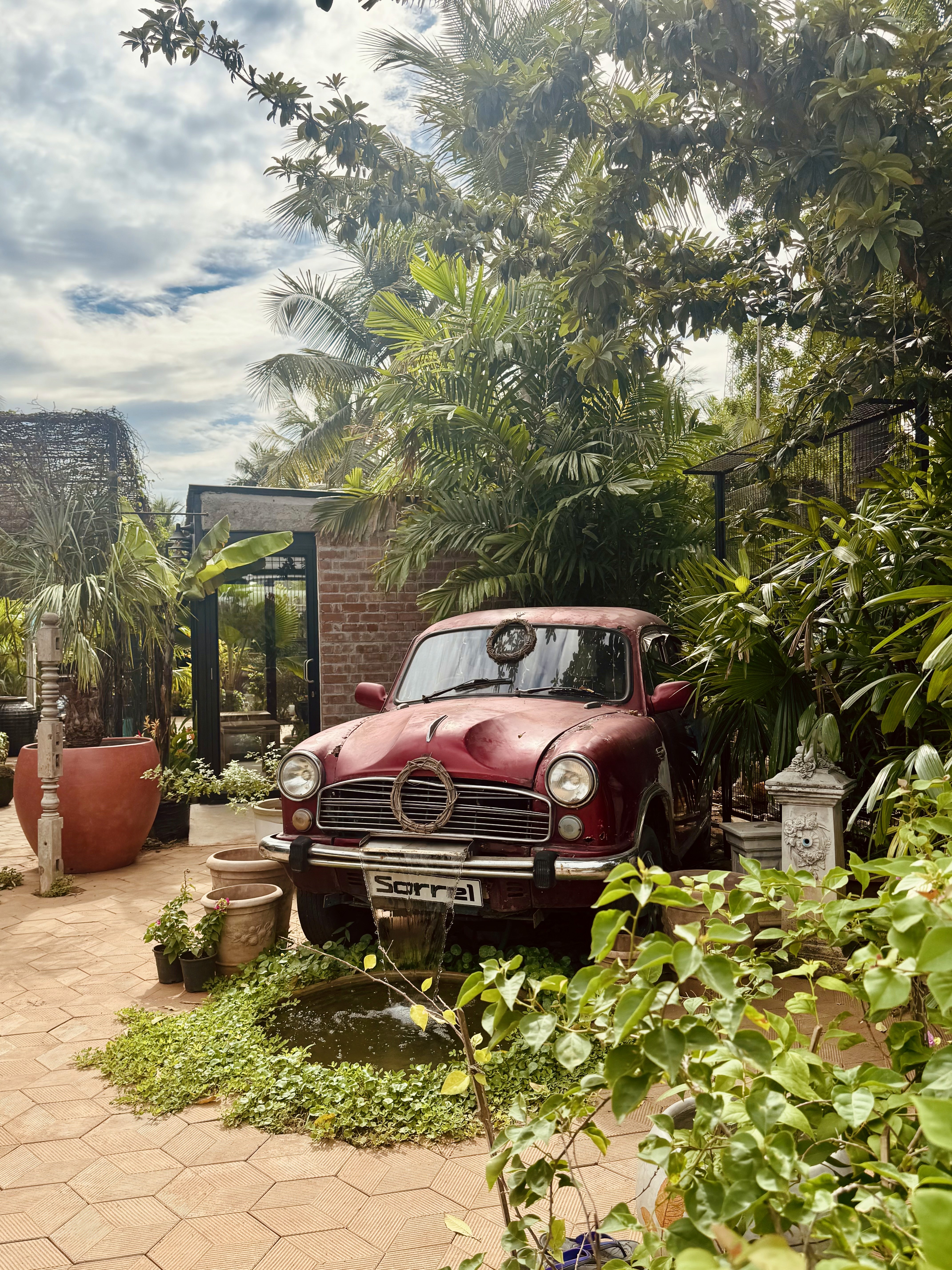 a vintage car parked